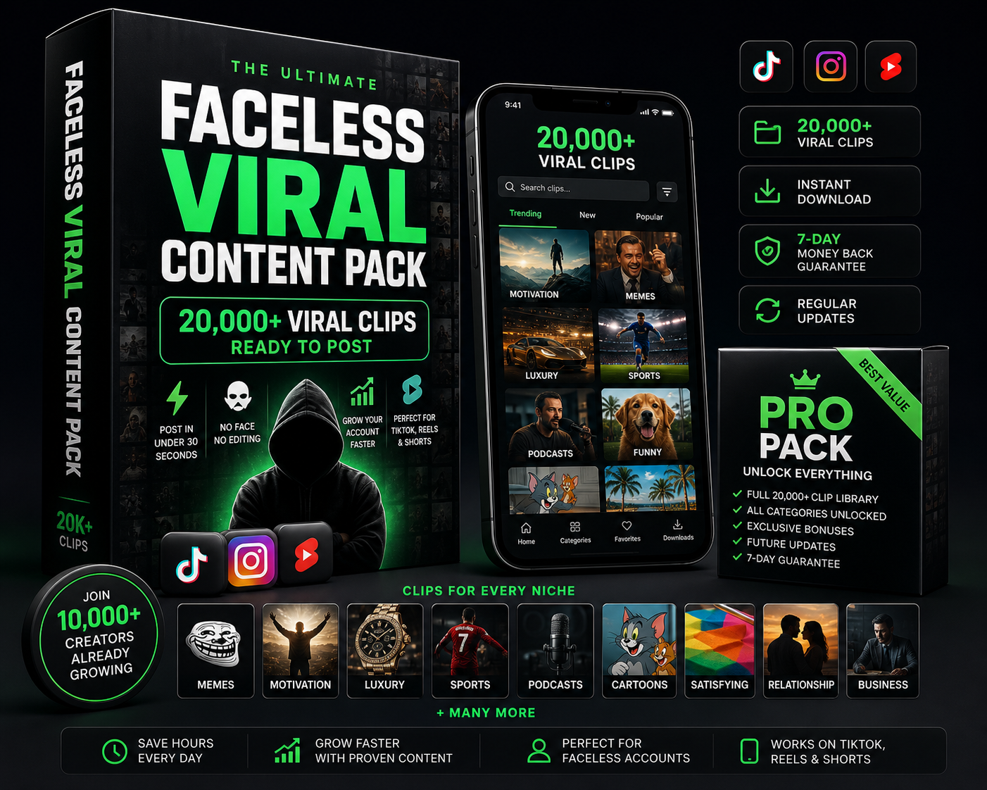 Faceless Viral Content Pack — 20,000+ ready-to-post viral clips